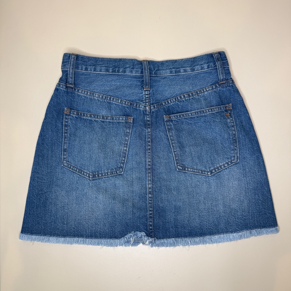 Madewell Rigid Denim A-Line Mini Skirt Size 27 Raw Hem Blue Jean Skirt - Picture 2 of 5